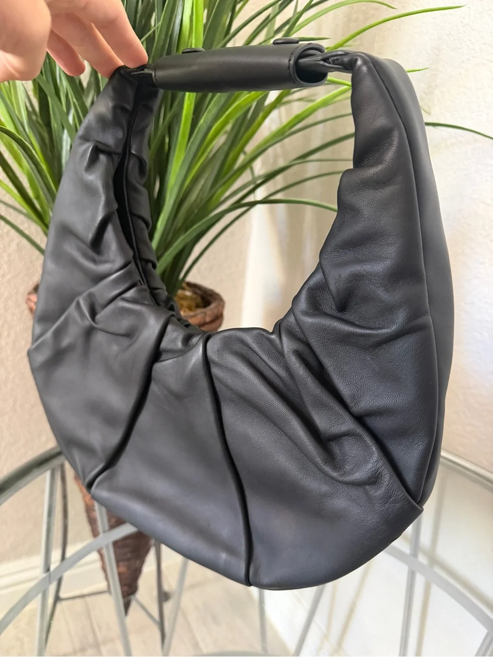STAUD Moon Bag Black Leather Crescent Hobo Shoulder Bag